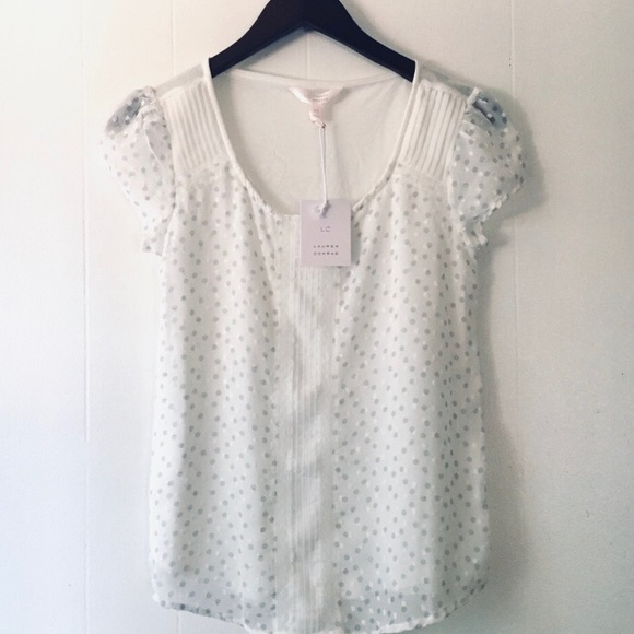 • lauren conrad polka dot embroidered blouse • - Picture 1 of 9